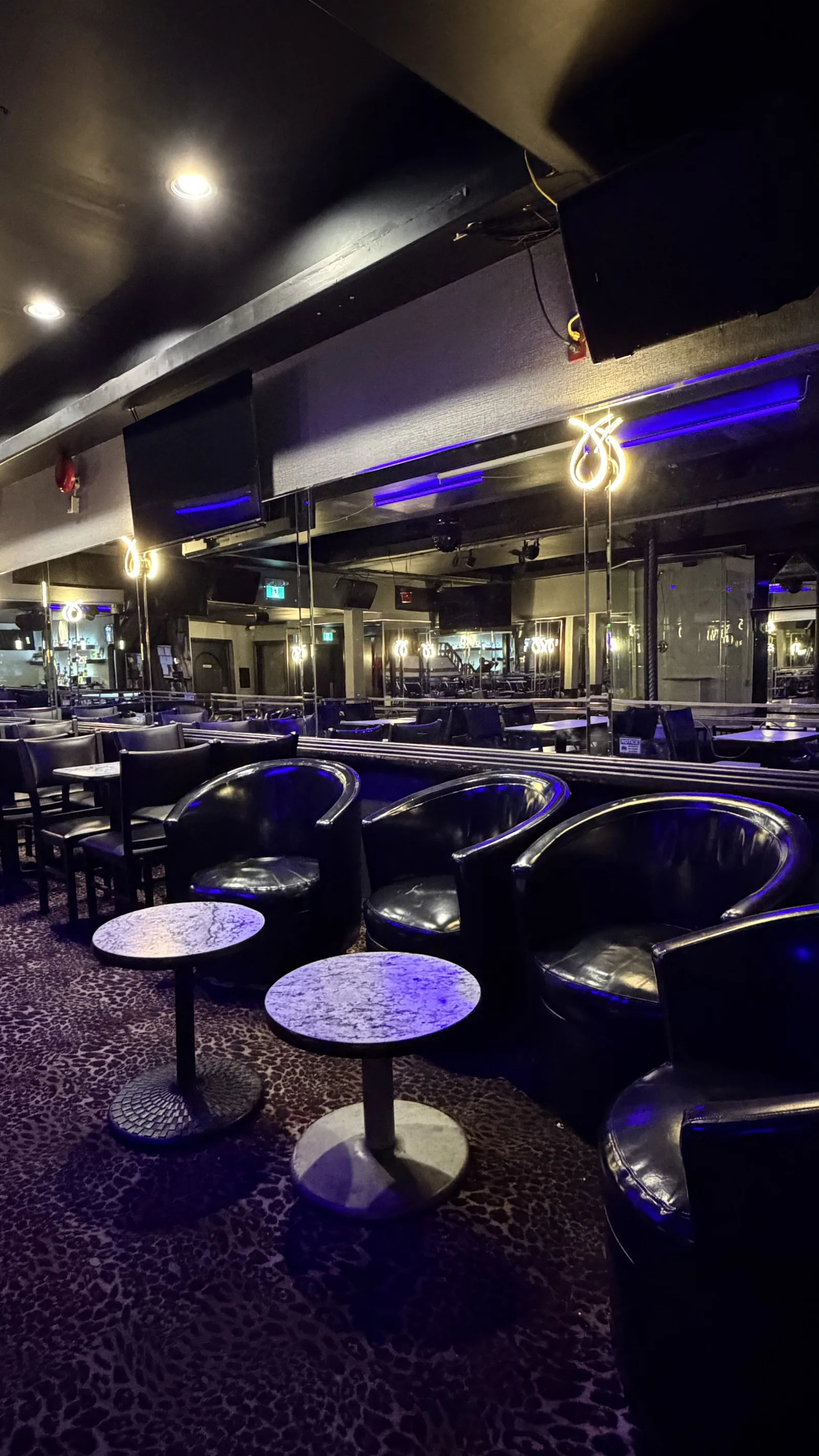 Lounge seating beside the stage at Cheetah's of Windsor