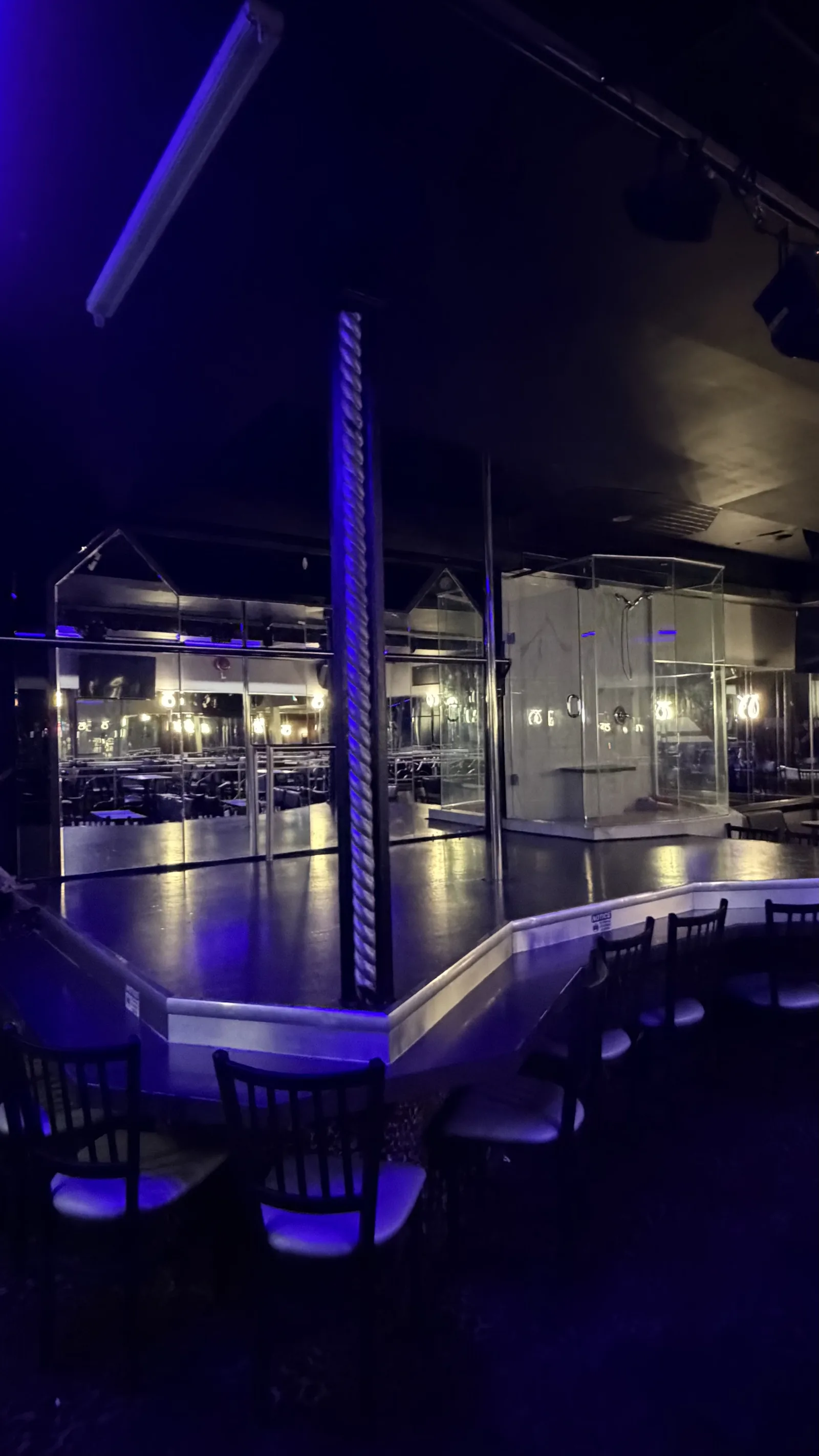 Stage under blue lighting at Cheetah's of Windsor